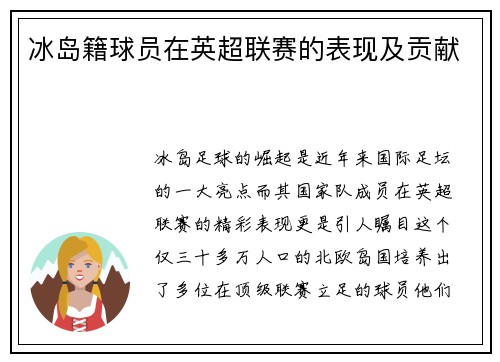 冰岛籍球员在英超联赛的表现及贡献