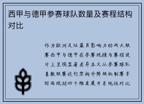 西甲与德甲参赛球队数量及赛程结构对比